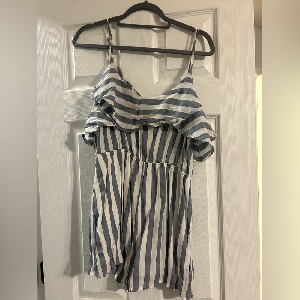 Blue and White Striped Romper